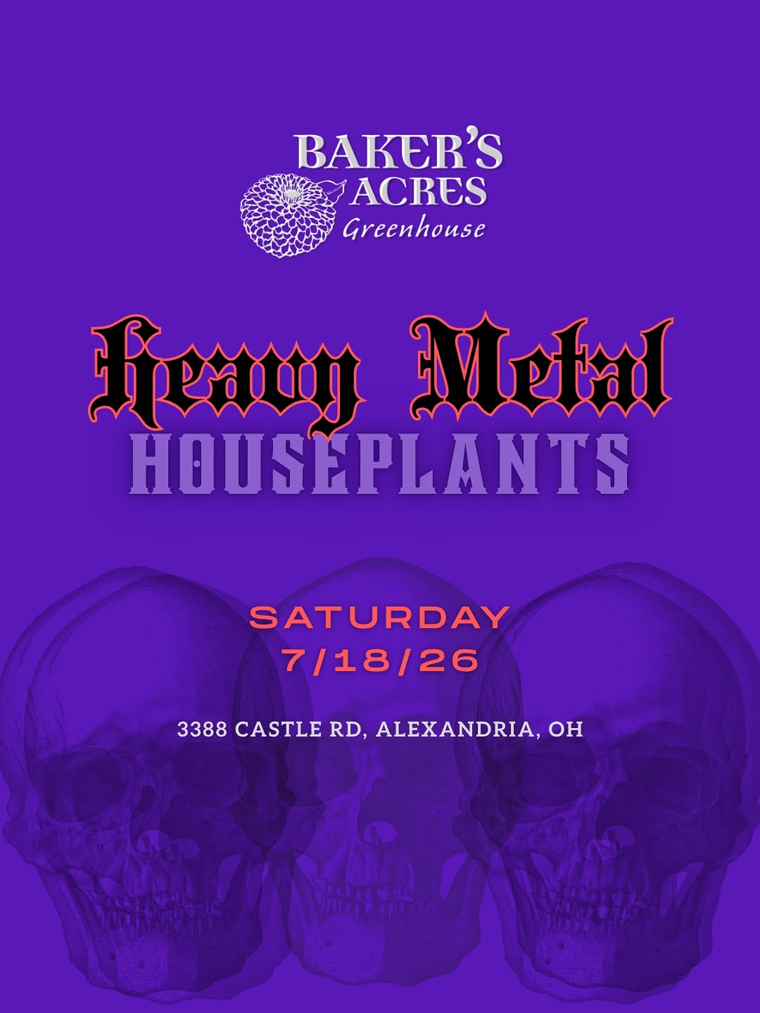 Heavy Metal Houseplants is back. 🤘🌿

Our 4th Annual Heavy Metal Houseplants event is happening Saturday, 7/18, and yes… we’ll be releasing some very metal plants.

Monsteras, philodendrons, anthuriums… you know, the kind of plants that look like they deserve their own entrance music.

We’ll have the plants, we’ll have the serious tracks, and we’ll have the whole Metal mood going.

See you there! 📍Baker’s Acres - 3388 Castle Rd, Alexandria, OH
.
.
.
#monsteras #philodendrons #anthuriums #heavymetalhouseplants #plantshopping